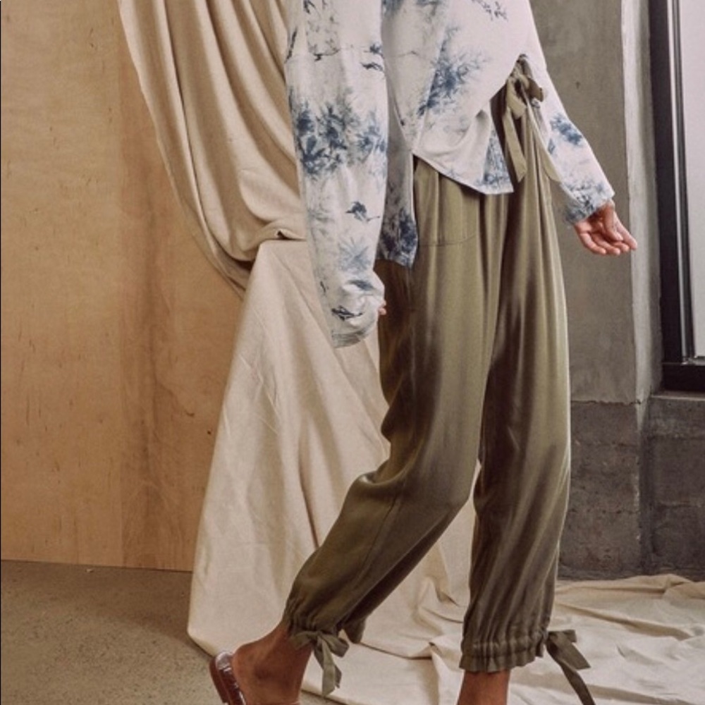 Army Green Pants with Ankle Ties
